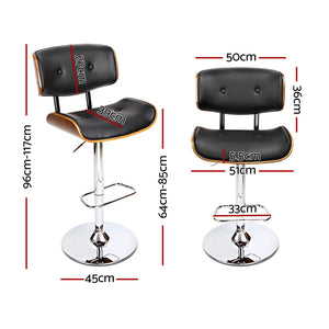 4x Bar Stools | Gas Lift | Leather | Black Finish