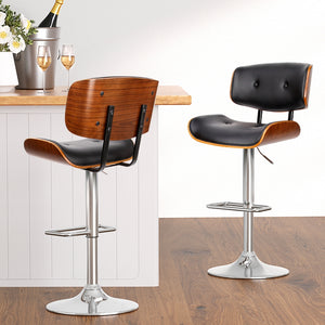 4x Bar Stools | Gas Lift | Leather | Black Finish