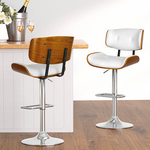 4x Bar Stools | Gas Lift | Leather | White Finish