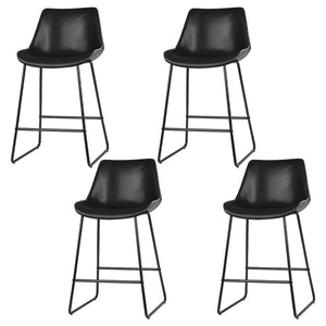 4x Bar Stools | Leather Padded | Metal Legs | Black