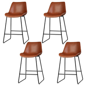 4x Bar Stools | Leather Padded | Metal Legs | Brown