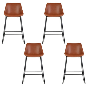 4x Bar Stools | Leather Padded | Metal Legs | Brown