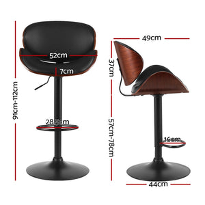 4x Bar Stools | Gas Lift | Leather Padded | Black