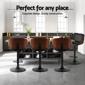 4x Bar Stools | Gas Lift | Leather Padded | Black