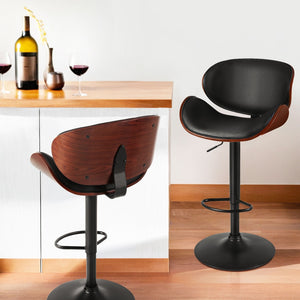 4x Bar Stools | Gas Lift | Leather Padded | Black