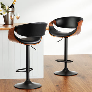 4x Bar Stools | Gas Lift | Leather w/Armrest | Adjustable Height