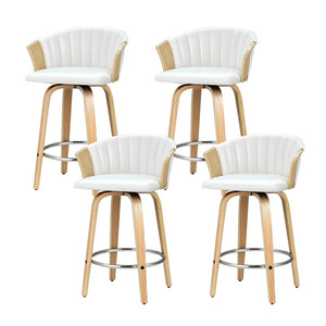 4x Bar Stools | Swivel Leather Chairs | Wooden Frame