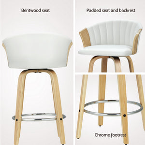 4x Bar Stools | Swivel Leather Chairs | Wooden Frame