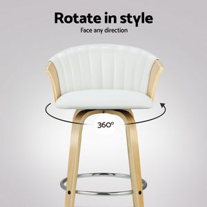 4x Bar Stools | Swivel Leather Chairs | Wooden Frame