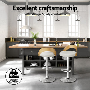 4x Bar Stools | Adjustable Leather | Padded | White Finish