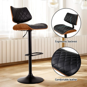 Artiss Bar Stools | Kitchen Dining Chairs | Gas Lift Stool | Wooden Leather | Black
