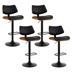 4x Bar Stools | Kitchen Dining Chairs | Gas Lift Stool | Wooden Leather | Black