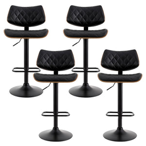 4x Bar Stools | Kitchen Dining Chairs | Gas Lift Stool | Wooden Leather | Black