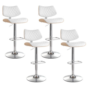 4x Bar Stools | Kitchen Dining Chairs | Gas Lift Stool | Wooden Leather | White