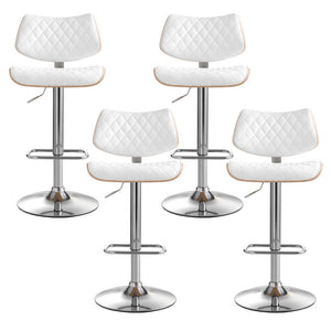4x Bar Stools | Kitchen Dining Chairs | Gas Lift Stool | Wooden Leather | White
