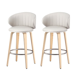 2x Artiss Bar Stools | Dining Chairs | Contoured Leather | Wood Stool | Adjustable Height
