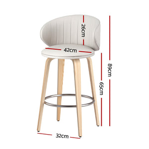 2x Artiss Bar Stools | Dining Chairs | Contoured Leather | Wood Stool | Adjustable Height