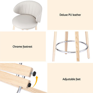 4x Artiss Bar Stools | Dining Chairs | Contoured Leather | Wood Stool | Adjustable Height