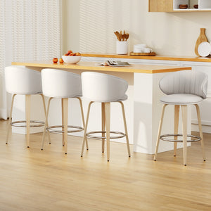 4x Artiss Bar Stools | Dining Chairs | Contoured Leather | Wood Stool | Adjustable Height