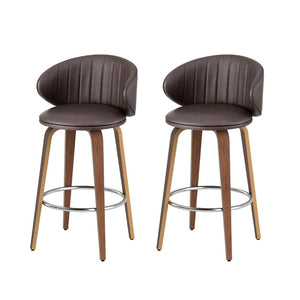 2x Artiss Bar Stools | Dining Chairs | Contoured Leather | Wood Stool | Adjustable Height