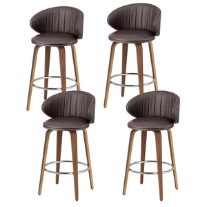 4x Artiss Bar Stools | Dining Chairs | Contoured Leather | Wood Stool | Adjustable Height