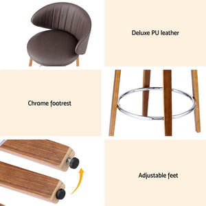 4x Artiss Bar Stools | Dining Chairs | Contoured Leather | Wood Stool | Adjustable Height