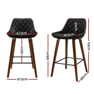 4x Bar Stools | PU Seat | Wooden Frame