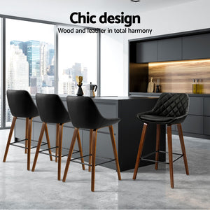 4x Bar Stools | PU Seat | Wooden Frame