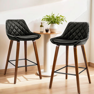 4x Bar Stools | PU Seat | Wooden Frame