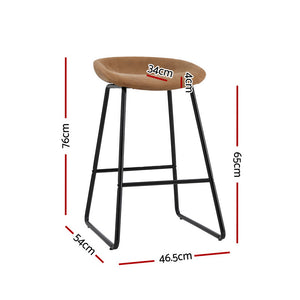 4x Bar Stools | Kitchen Dining Chairs | Counter Stool | PU Leather | Metal | Brown
