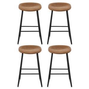 4x Bar Stools | Kitchen Dining Chairs | Counter Stool | PU Leather | Metal | Brown