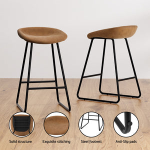 4x Bar Stools | Kitchen Dining Chairs | Counter Stool | PU Leather | Metal | Brown