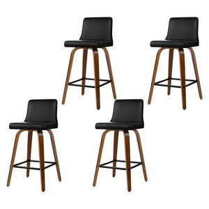 4x Bar Stools | Swivel Leather | Padded | Wooden Frame