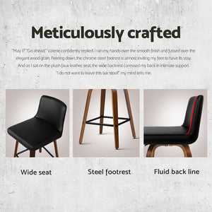 4x Bar Stools | Swivel Leather | Padded | Wooden Frame