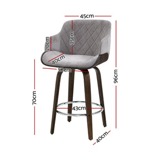 4x Bar Stools | Swivel | Velvet Padded | Wooden