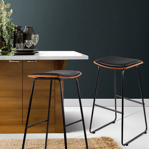 4x Bar Stools | Leather Padded | Metal Frame