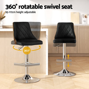 Bar Stools 4pc | Wooden Swivel Adjustable Kitchen Counter Chairs | Leather Black