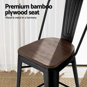 Artiss | Bar Stools | Set of 4 | Metal Frame | Wooden Seat | Retro Counter Stools