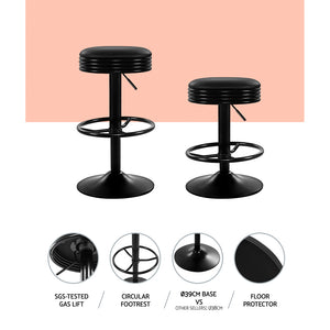2x Bar Stools | Leather Padded | Gas Lift | Black