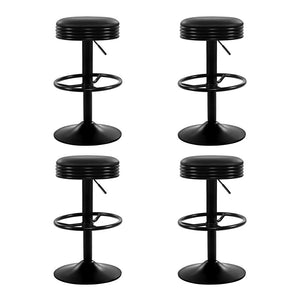 4x Bar Stools | Leather Padded | Gas Lift | Black Finish