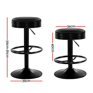 4x Bar Stools | Leather Padded | Gas Lift | Black Finish
