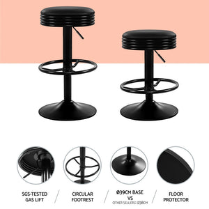 4x Bar Stools | Leather Padded | Gas Lift | Black Finish