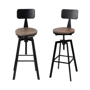 4x Bar Stools | Kitchen Dining Chairs | Adjustable Wood Stool | With Backrest