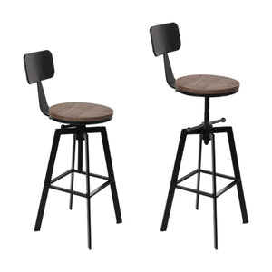 4x Bar Stools | Kitchen Dining Chairs | Adjustable Wood Stool | With Backrest