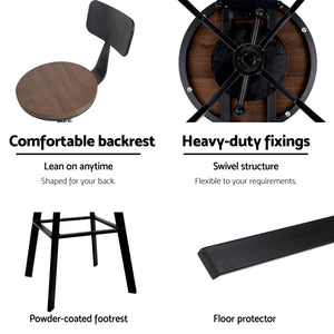 4x Bar Stools | Kitchen Dining Chairs | Adjustable Wood Stool | With Backrest