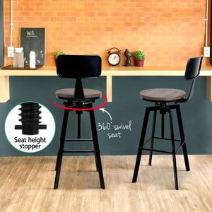 4x Bar Stools | Kitchen Dining Chairs | Adjustable Wood Stool | With Backrest