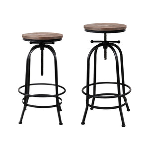 4x Bar Stools | Kitchen Dining Chairs | Adjustable Wooden Vintage Stool