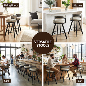 Swivel Bar Stool | Metal Frame & PU Leather Seat | Beige