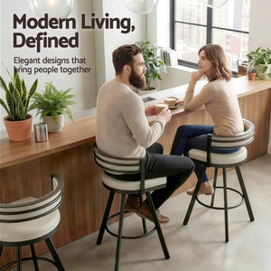 Swivel Bar Stools | 2 Pack | Metal Frame & Beige Leather Look Seat