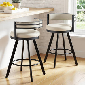Swivel Bar Stools | 2 Pack | Metal Frame & Beige Leather Look Seat